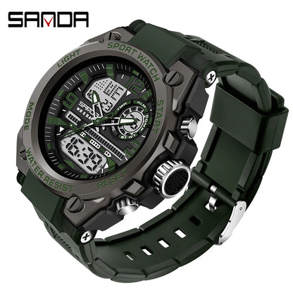 Digital Sports Watch Dual Display LED Military Style Rugged Watch Fall 2026 Water Resistant