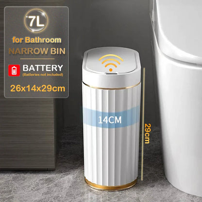 Automatic Sensor Trash Can Narrow Roman Stripe Bathroom Bin