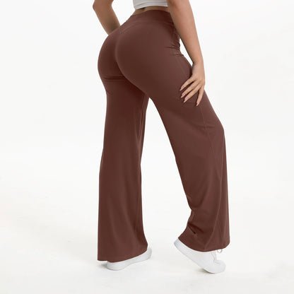 Zachte en flatterende dames yogabroek - midtaille rechte pijp, nylon/elastaan mix, voor sportschool en pilates