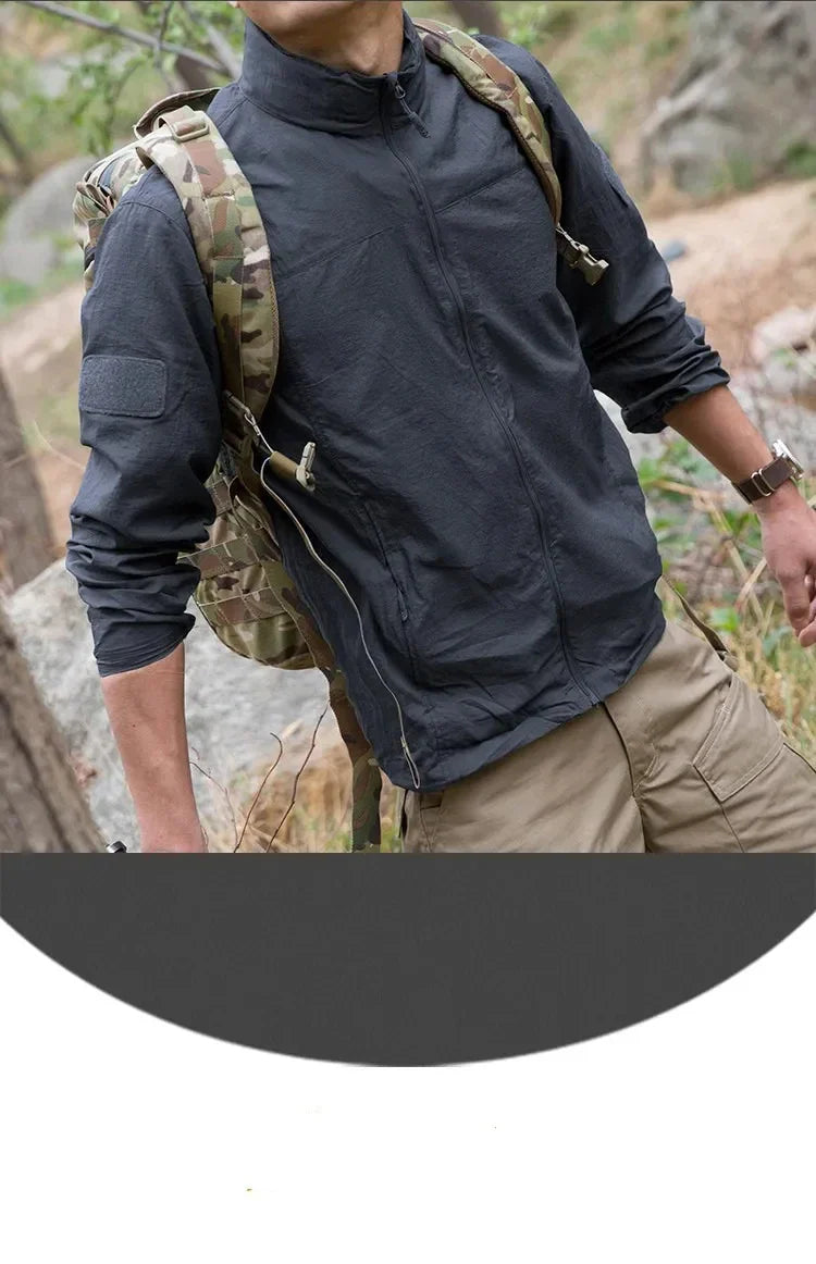Chaqueta ligera para hombre - Cremallera táctica, poliéster, verano