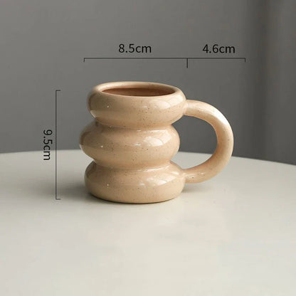 Keramik Kaffeetasse Kawaii Kreis Design Koreanischer Niedlicher Stil TikTok Viral Herbst 2025 Mikrowellengeeignet Geschenk