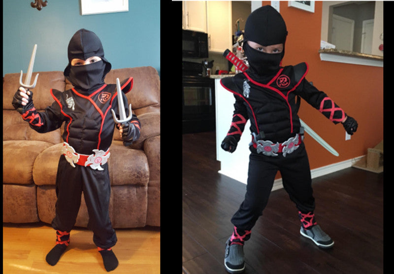 Halloweenkostuum voor jongens en meisjes als ninja, gespierde jumpsuit met accessoires van schuim en hoofddeksel 2026