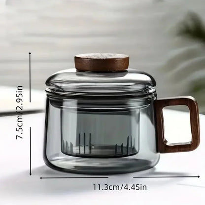 200ml Tea Infuser Cup Heat Resistant Glass Mug Wood Handle