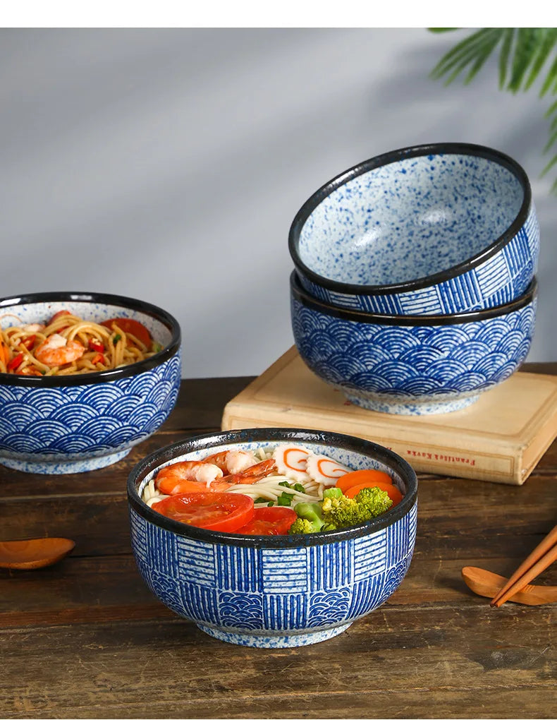 Ciotola per noodle Qinghai Wave dipinta a mano Ciotola in ceramica vintage