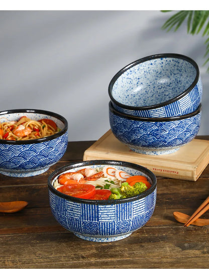 Ciotola per noodle Qinghai Wave dipinta a mano Ciotola in ceramica vintage