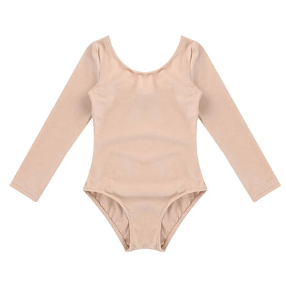 Soft girls' leotards - long sleeve solid color, polyester, for ballet and gymnastics training