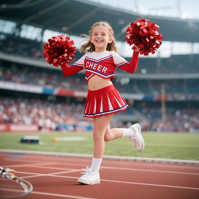 Girls Cheerleader Printed Letter T-Shirt and Skirt Cosplay Costume Set Ages 3–12 Halloween 2026