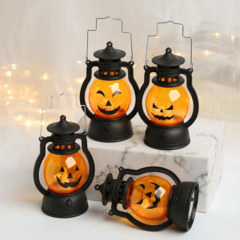 Halloween-LED-hanglamp in de vorm van een pompoen, spooklamp in retro-olielampstijl voor feest- en huisdecoratie, griezelig accessoire 2026