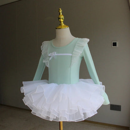 Set body leggero da balletto per ragazze - top con maniche a sbuffo, gonna tutu in tulle, poliestere, per lezione di danza