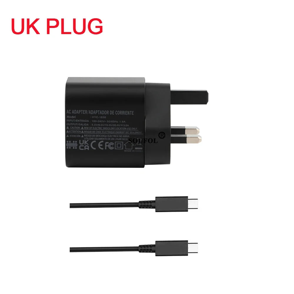 Cargador rápido USB C de 60W con enchufes EU US UK para Switch2