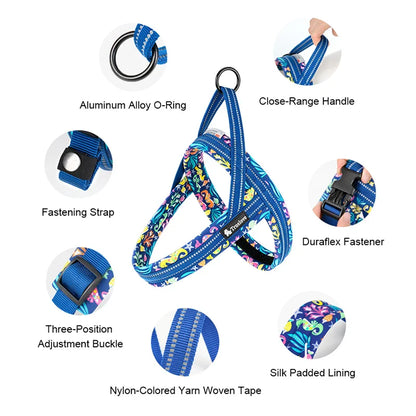 Arnés para perro floral de malla con chaleco acolchado arnés de ajuste rápido ajustable para todas las razas otoño 2025 cómodo para paseos