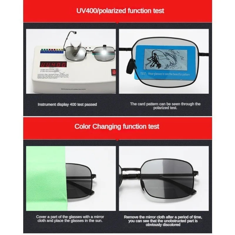 Gafas de sol polarizadas plegables Paquete de 2 Uso dual para conducción día y noche Montura cuadrada que cambia de color Tendencia primavera 2026