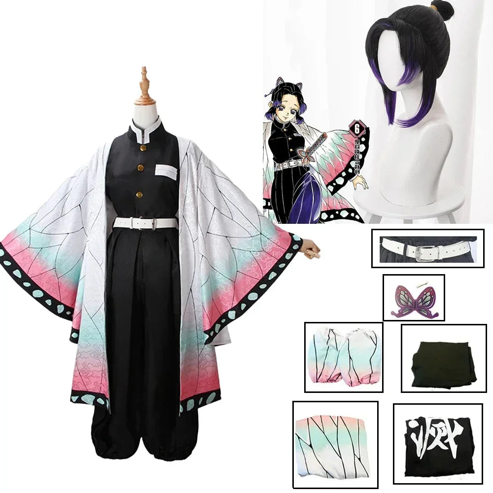 Demon Slayer Kochou Shinobu Kimono Cosplay Costume Set with Wig for Kids Adults Halloween 2026