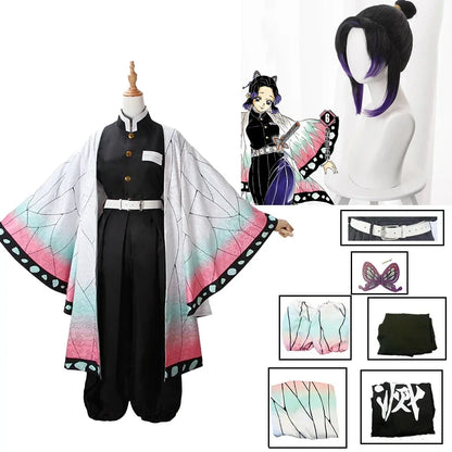 Demon Slayer Kochou Shinobu Kimono Cosplay Costume Set with Wig for Kids Adults Halloween 2026