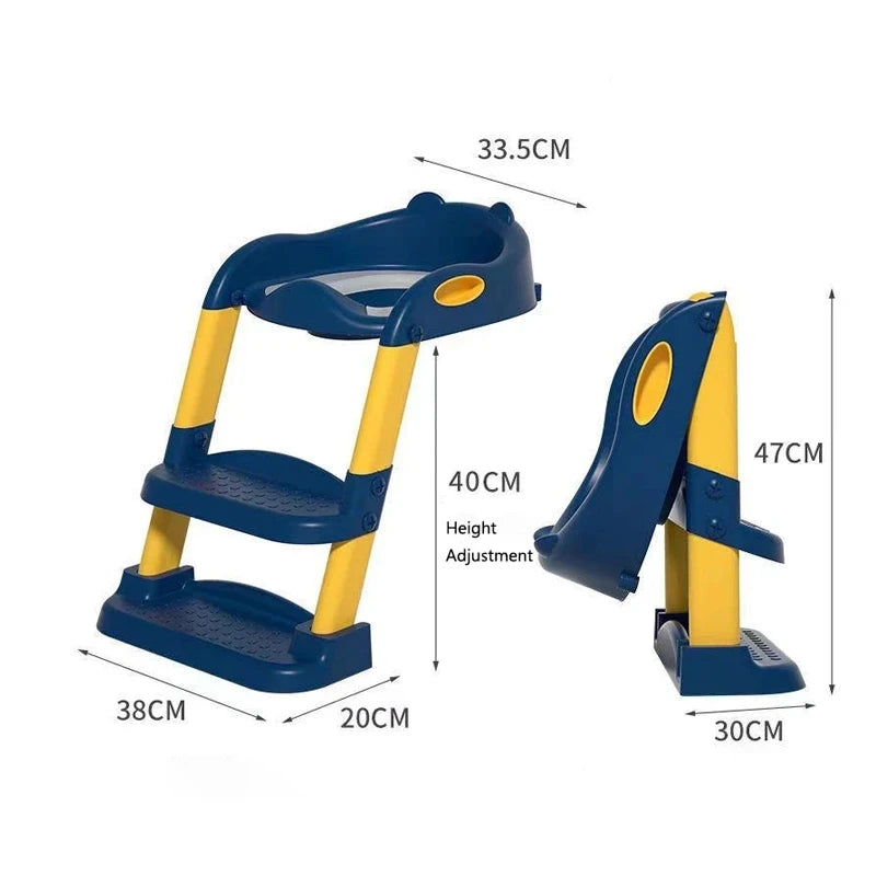 Adjustable Folding Toilet Ladder for Kids - Step Stool, Soft Cushions, Fits Standard Toilets