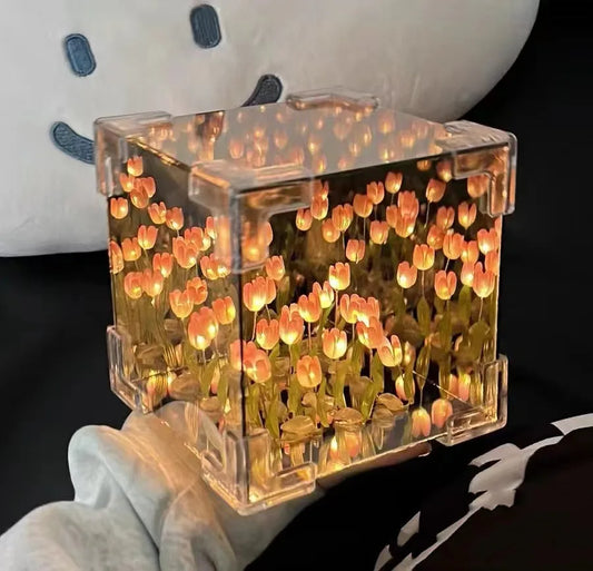 Confezione di materiali per lampada da notte tridimensionale creativa fai-da-te con fiore di tulipano e cubo di mare per fidanzate, coppie, amiche