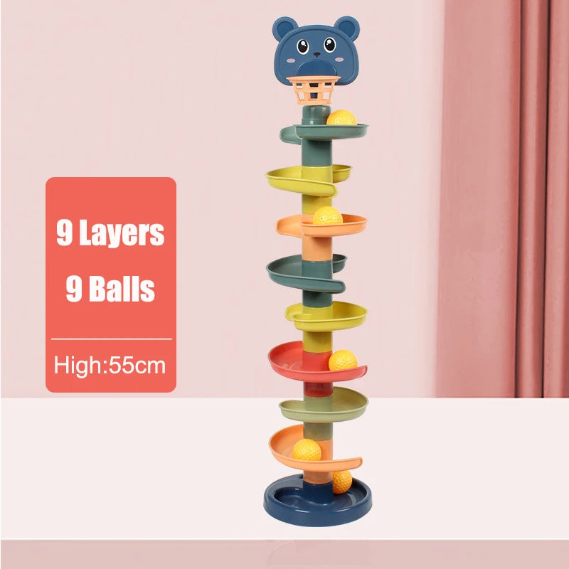 Montessori Rolling Ball Tower Toy - Educational Stacking Game for Infants, Finger Skill Development, Rotating Track Fun