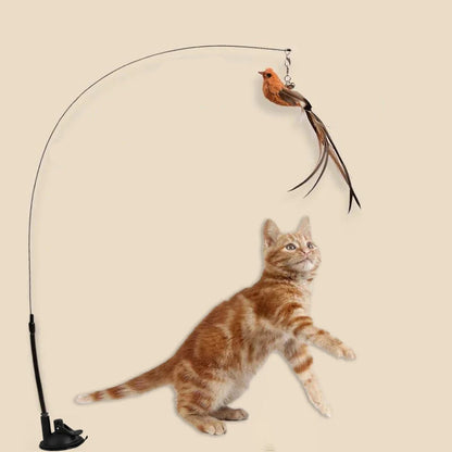 Simulierte Vogel-Katzen-Spielzeuge - Verbesserter Feder-Anreizstab, langer Stab mit Stahlseil, katzensicherer Spaß