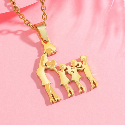 Collana con pendente in acciaio inossidabile argento madre e bambini – Regalo di festa della mamma gioielli in acciaio inossidabile per la famiglia