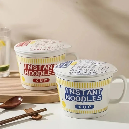 Instant Noodle Bowl With Lid Ceramic Mug Dorm And Kitchen