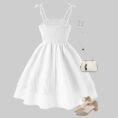 Soft Girls' Princess Dress - Tiered Sling Dress, Flattering, Polyester, For Birthday Party