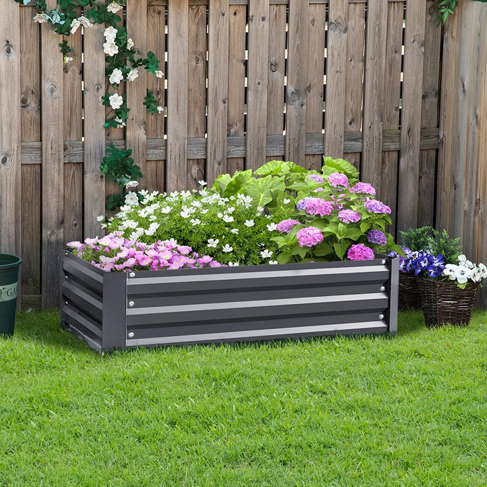Metal Raised Garden Bed 4x2ft Rectangular Planter Box for Flowers, Vegetables, and Herbs in Black