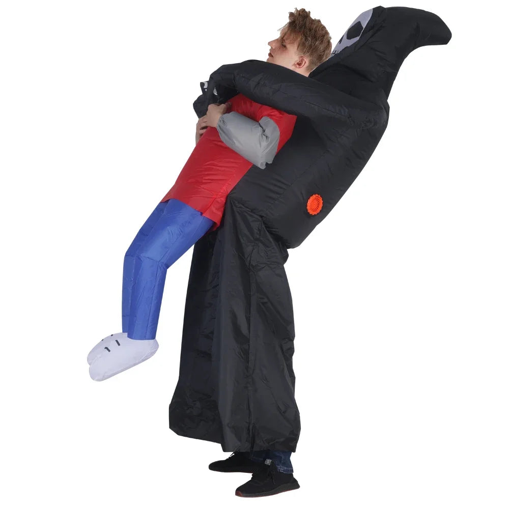 Opblaasbaar zwart gewaad met spookmasker, kostuumaccessoire voor volwassenen, Halloween, carnaval en gemaskerde cosplayfeesten 2026