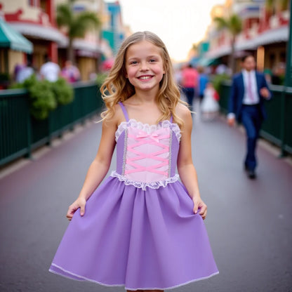 Breathable girls' dress - lace-up sling, sleeveless, flowy, polyester, for summer