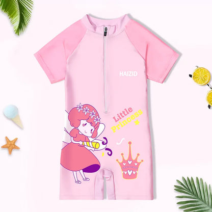 Quick-dry durable kids' one-piece swimsuit - cartoon print, polyester, for swimming