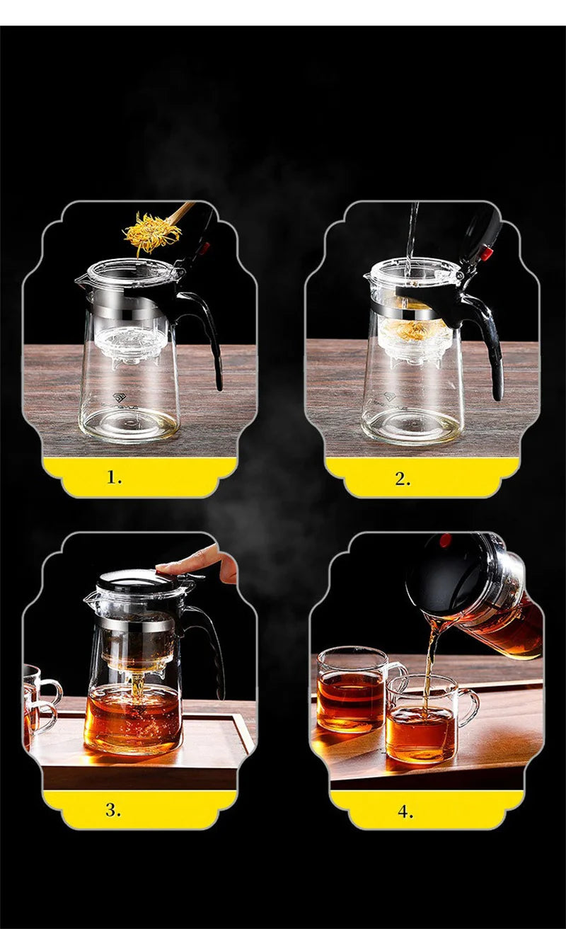 Heat Resistant Glass Teapot With One Click Filter Tea Maker