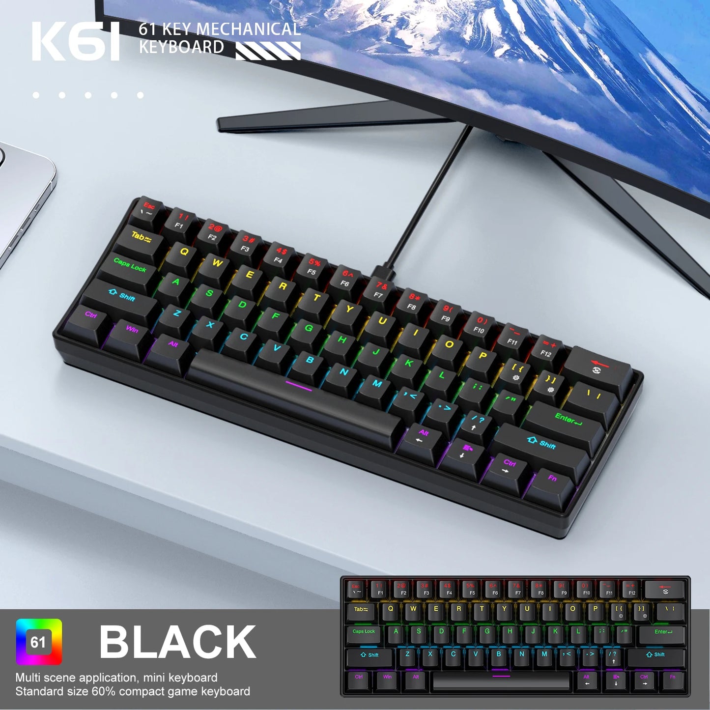 Teclado Mini Mecánico con Cable RGB Portátil 60 Porciento