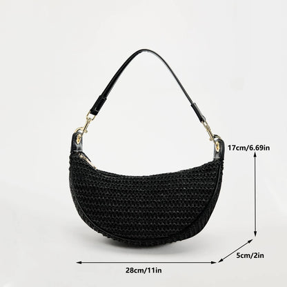 Lightweight women's woven straw shoulder bag – hobo style, crossbody, for beach & summer