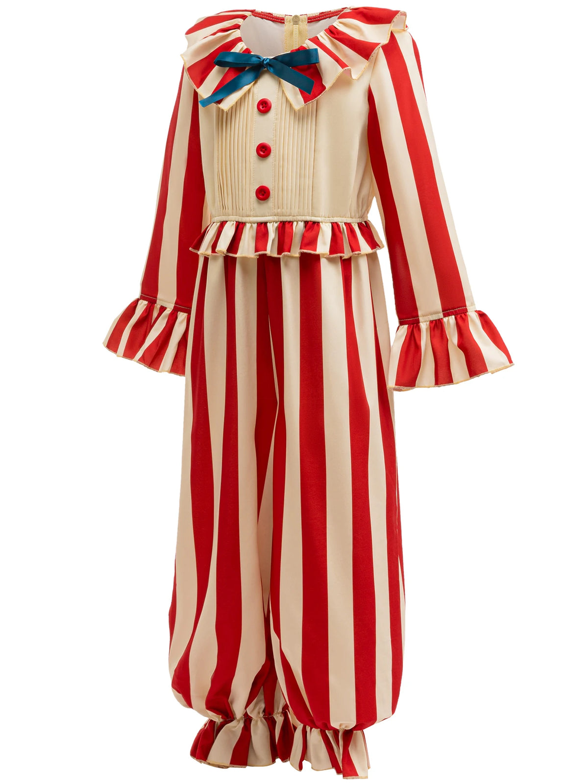 Gestreept jumpsuit voor jongens met circusclownmotief, Halloween-carnavalskostuum, verjaardagsgoochelaarsoutfit voor op het podium 2026