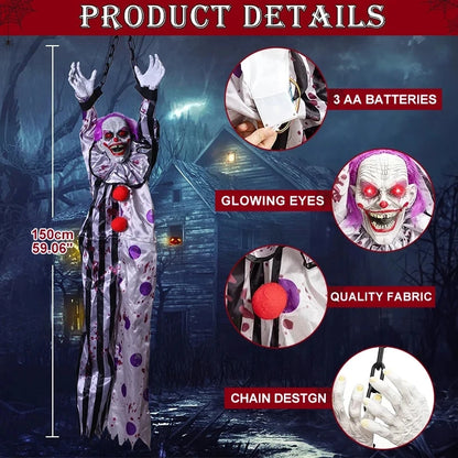 Animatronische hangende clownverpleegster met spraakbediening, elektrisch Halloween-griezelrekwisiet voor buiten en spookhuizen 2026