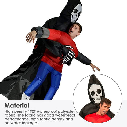 Opblaasbaar zwart gewaad met spookmasker, kostuumaccessoire voor volwassenen, Halloween, carnaval en gemaskerde cosplayfeesten 2026