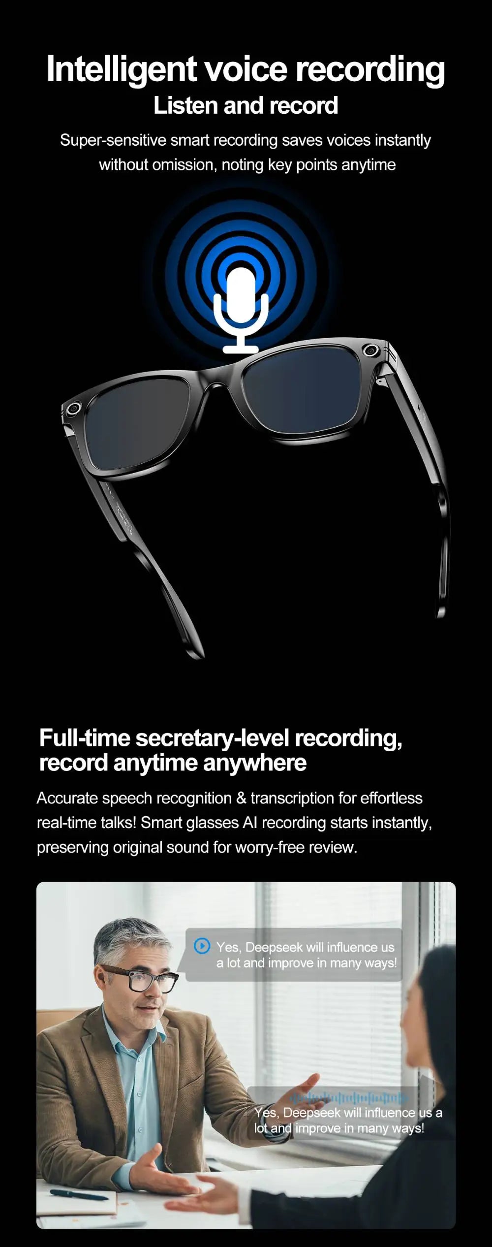 AI Smart Glasses 720P Translation Camera Sunglasses
