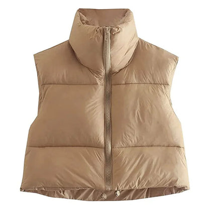 Warm Women’s Puffer Vest - Cropped Boxy, Polyester, Winter