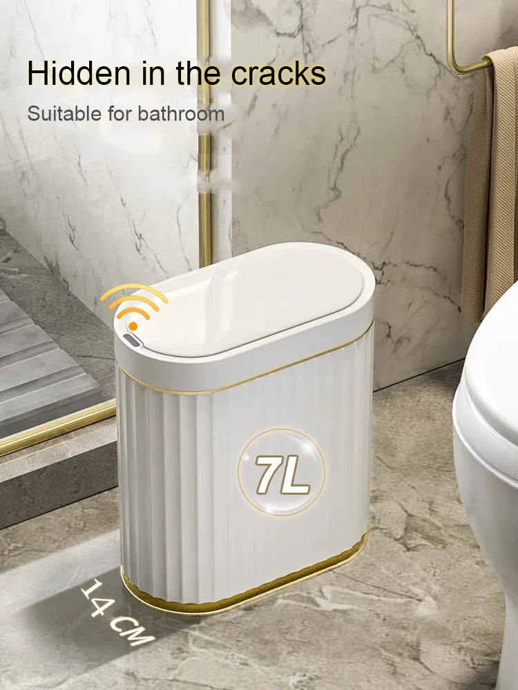 Automatic Sensor Trash Can Narrow Roman Stripe Bathroom Bin