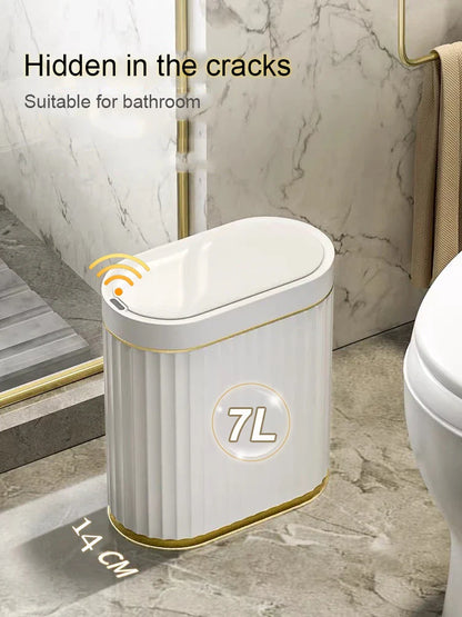 Automatic Sensor Trash Can Narrow Roman Stripe Bathroom Bin