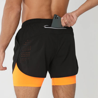 Quick-dry men's 2-in-1 running shorts - lightweight lined, polyester, for gym and summer training