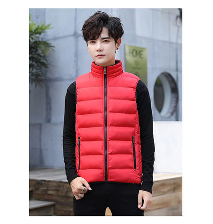 Insulating Men's Puffer Vest - Quilted Cotton Blend, Winter