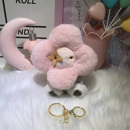 Sunflower Plush Keychain Bag Charm Pink Mini Cozy Gift