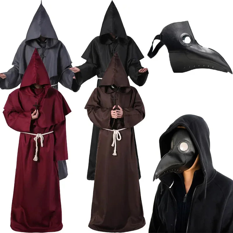 Middeleeuwse monnikenmantel met kap, tovenaarstovenaar-riddercape, Halloween-cosplaykostuum voor volwassenen 2026