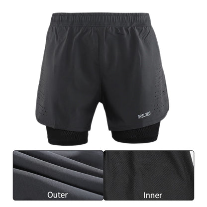 Stretchy men's 2-in-1 running shorts - longer liner, polyester blend, for jogging and gym