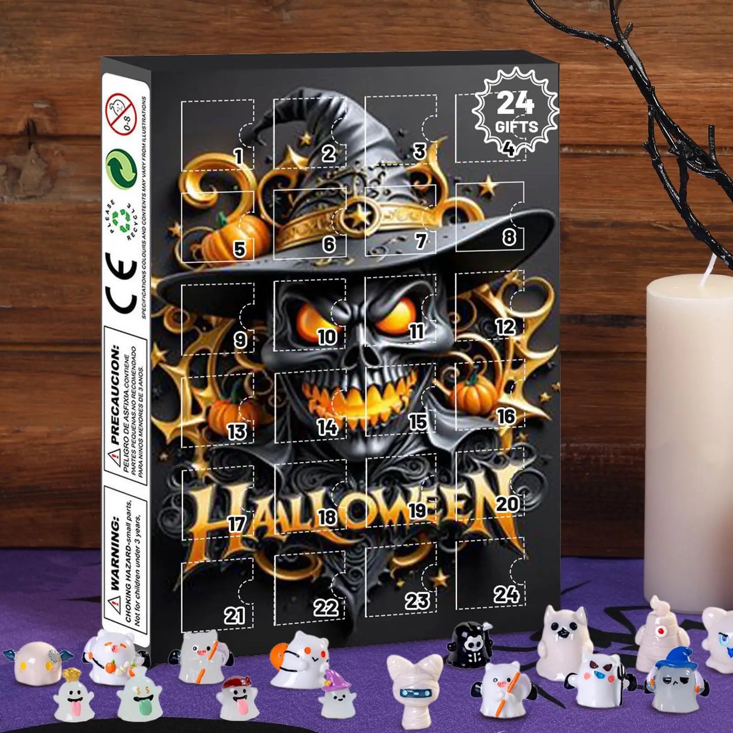Calendario de Adviento de Halloween 24 Días Decoración de Mesa Coleccionable