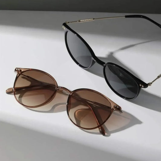 Kleine Ronde Kat Oog Zonnebril Set voor Vrouwen en Mannen - Vintage Dunne Zonnebril, 2 Paar