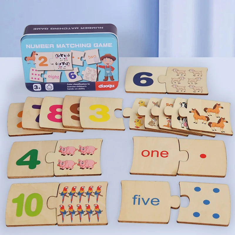 Wooden Number Matching Puzzle Toys for Baby Early Education Gift