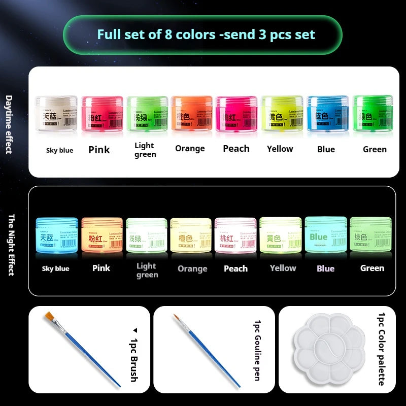 Glow in the dark pigment – lysende fluorescerende akrylmalesæt til DIY-graffiti, tasker og sko – TikTok viral 2026