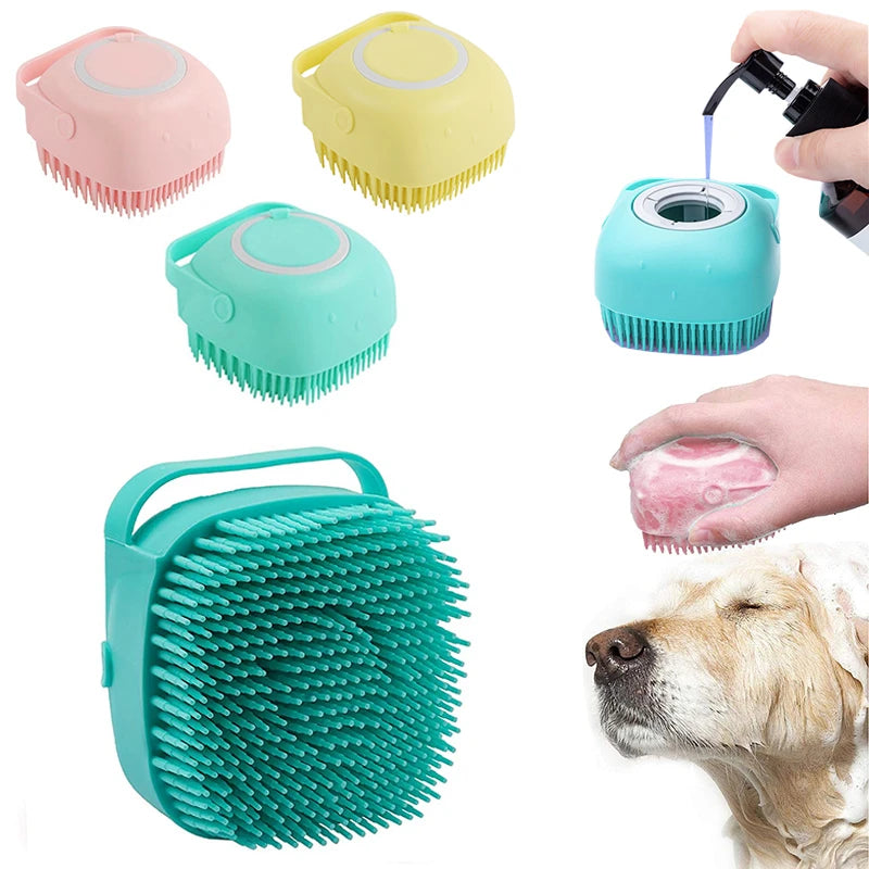 Silicone Dog Grooming Massage Gloves - Pet Bath Brush with Shampoo Dispensing Feature