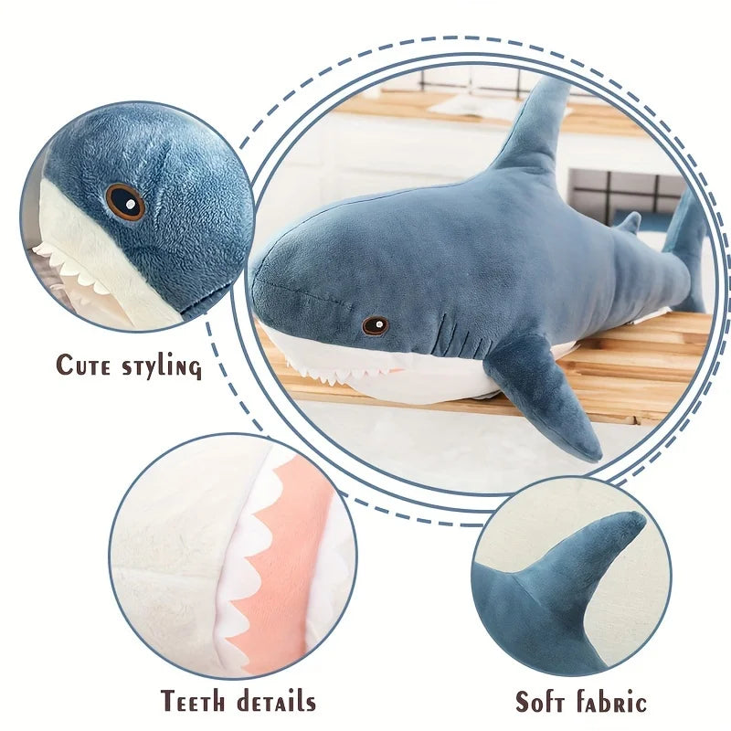 Kawaii Plush Shark Pillow - 58cm (22.8 inch)Cute Stuffed Toy for Kids, Soft Animal Gift for Birthday, Boys & Girls Snuggle Buddy